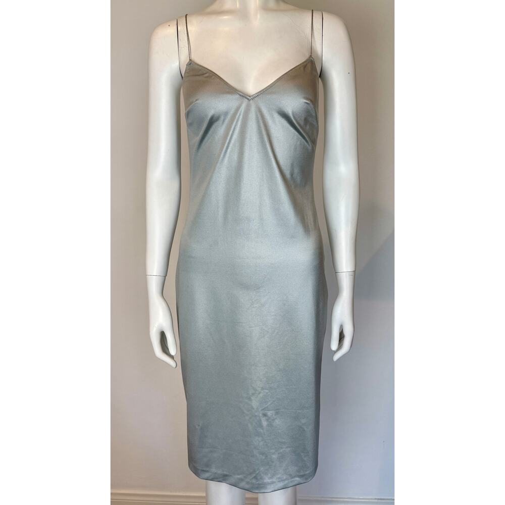 1990s Dolce & Gabbana Silver Chain Wet Look Bodycon Beach Dress